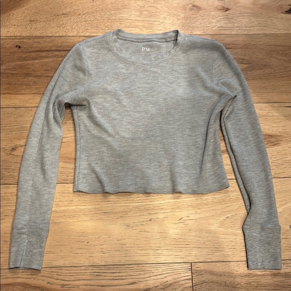 Gray Long Sleeve Ribbed Top